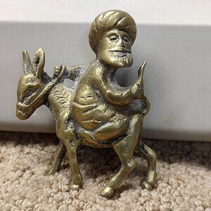 Vintage Backwards  Nasreddin Hodja Riding Donkey - Brass